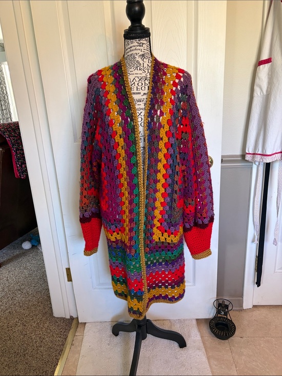 Handmade Sweaters - Handmade Multicolor Crochet Open-Front Cardigan Sweater